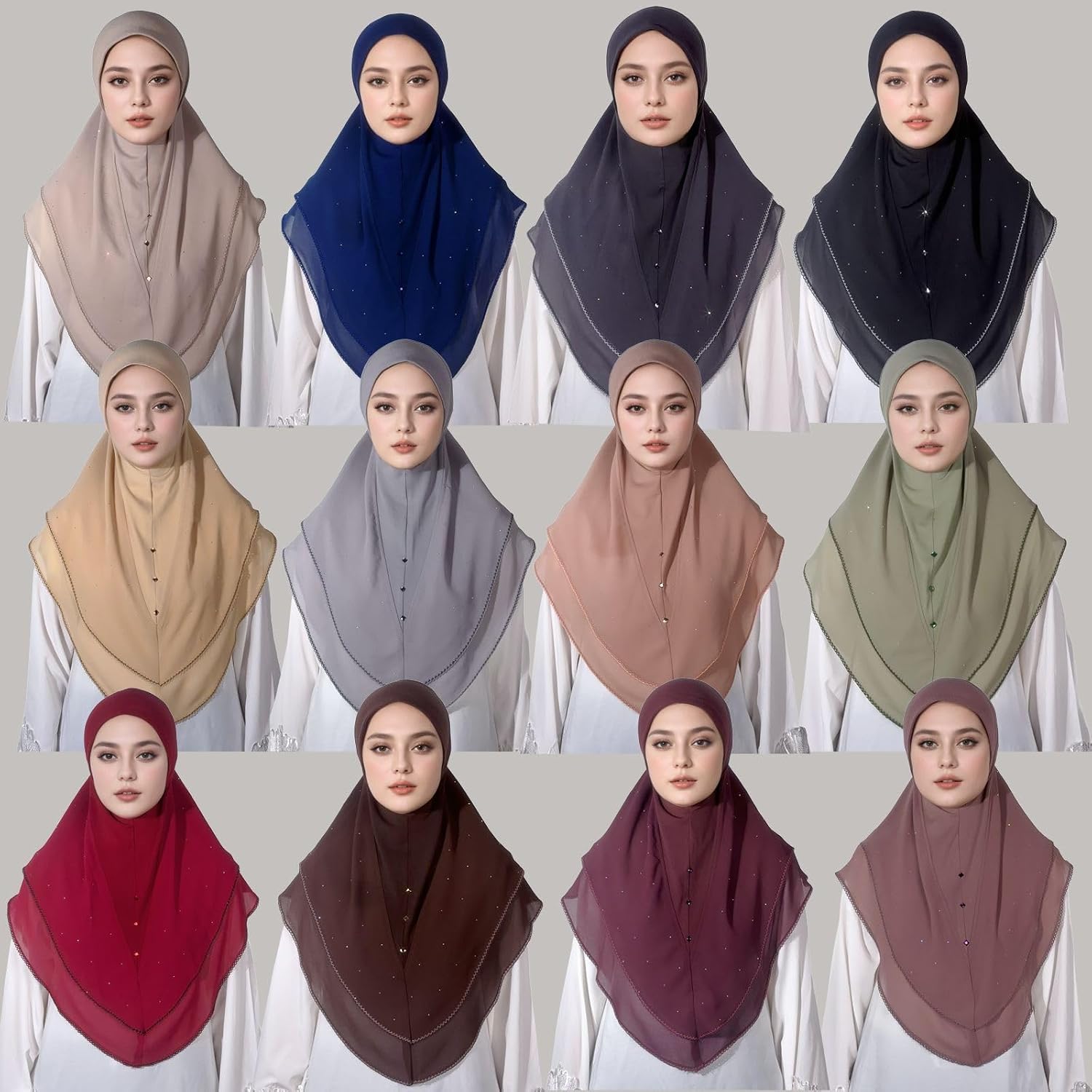 Instant Hijab For Women Chiffon Rhinestone Ready To Wear Hijabs Islamic Abaya Turban Muslim Slip-On Khimar