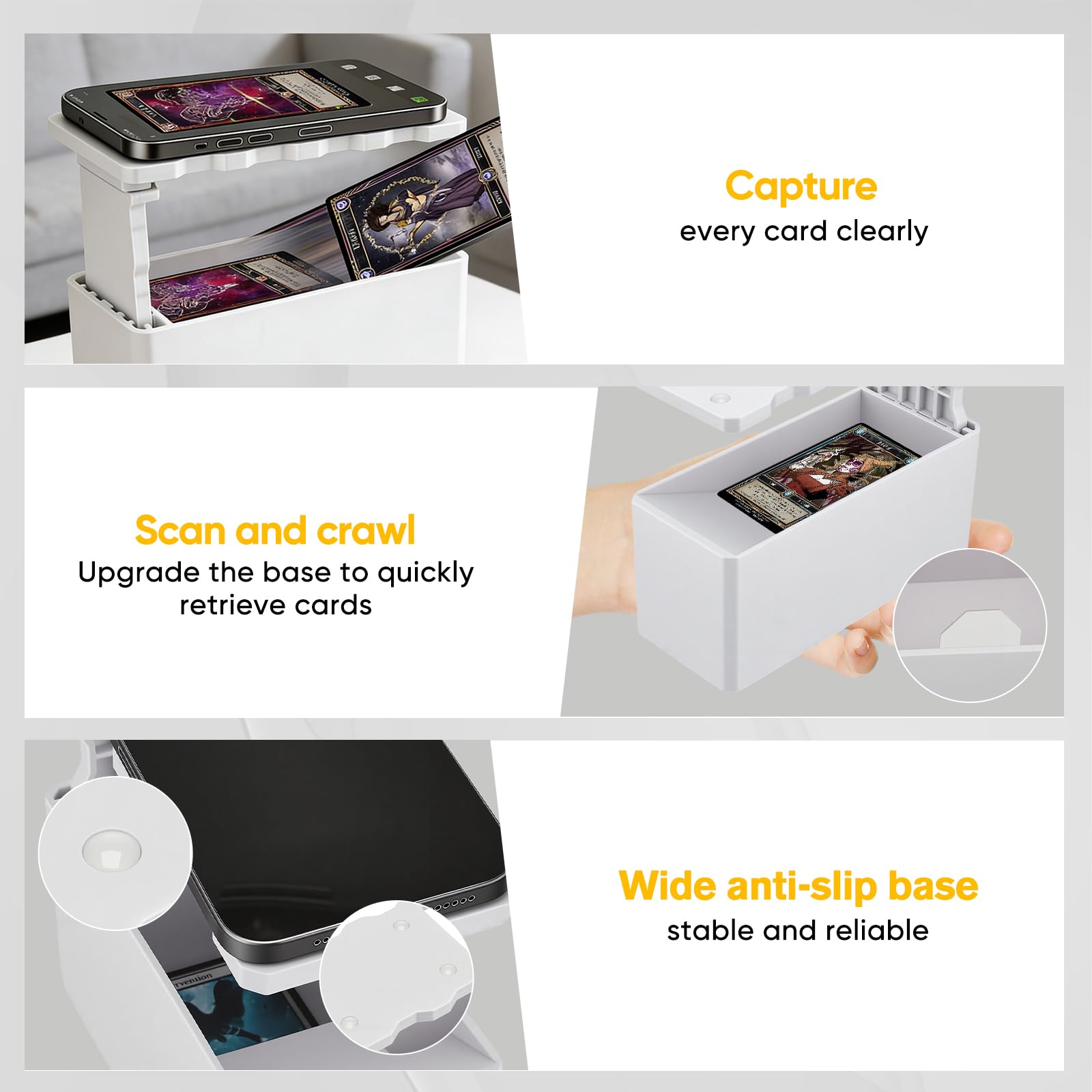 Support Scanner de Cartes pour Cartes à Jouer MTG TCG, Support Réglable pour Smartphone, Scan Rapide avec Application ManaBox, Matériau ABS Durable & Base Antidérapante