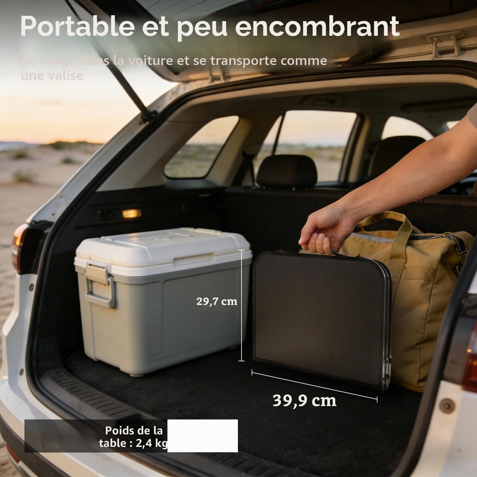 Table Pliante Compacte 60x40 cm 2 Hauteurs Réglables 26 55 cm Plateau MDF Noir Mat Pieds Aluminium Léger Poignée Transport pour Camping Pique-Nique Balcon Jardin