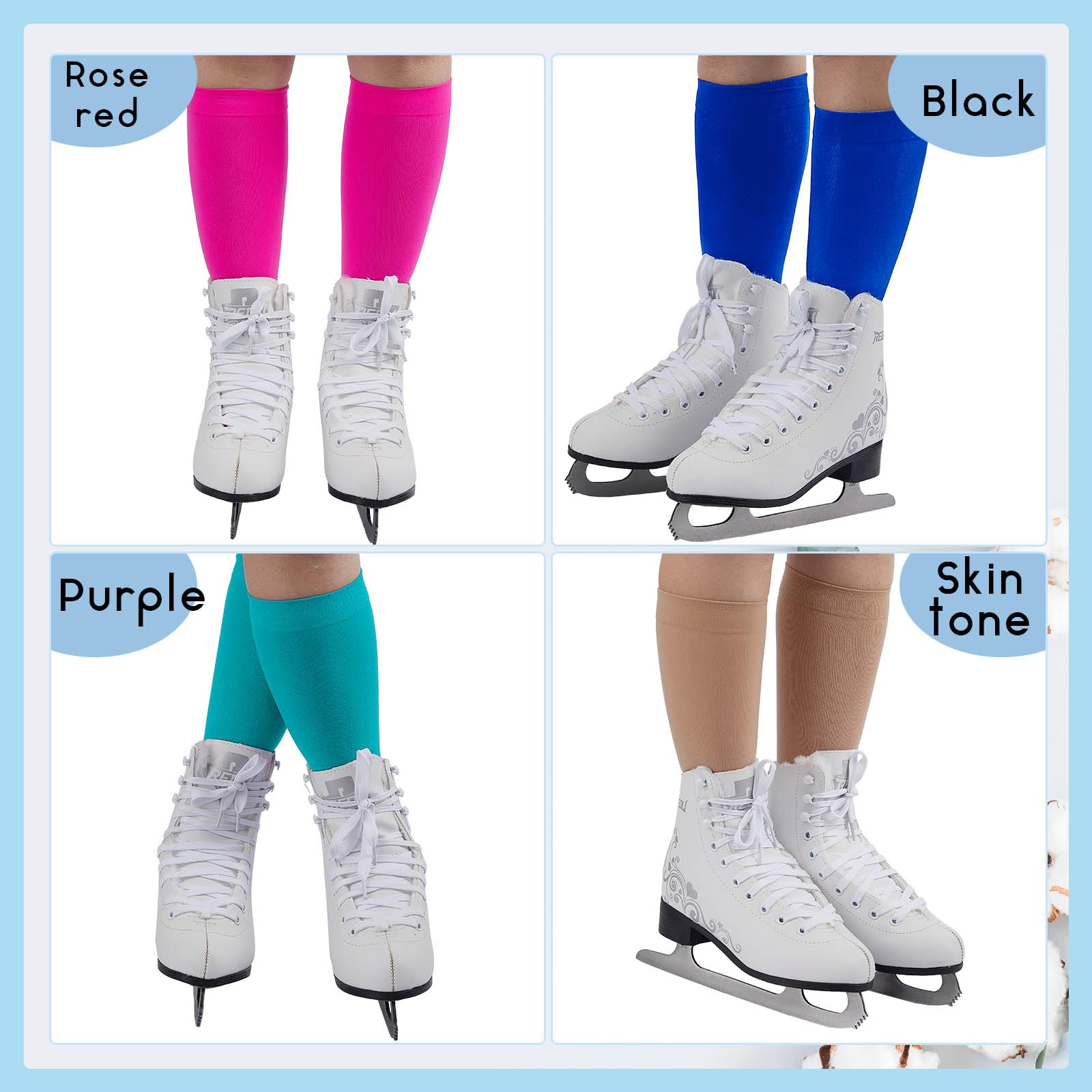 Snapklik.com : Handepo 4 Pairs Figure Skating Socks High Tights Skate ...