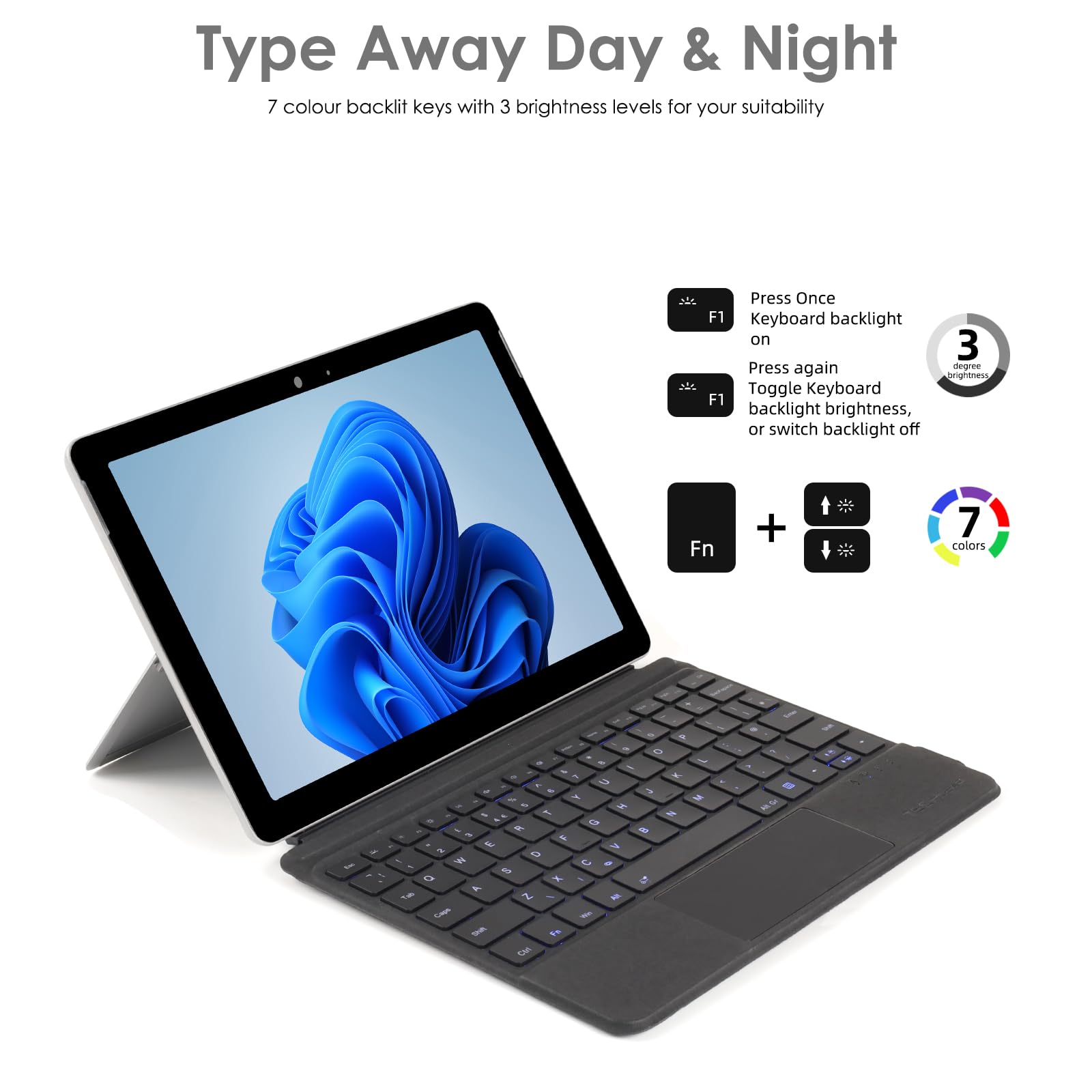 TECHGEAR Tastiera Surface Go per Microsoft Surface Go 1, 2, 3, 4, sottile, wireless, Bluetooth, retroilluminazione, trackpad/touchpad di precisione, QWERTY