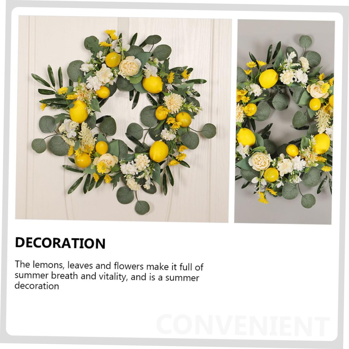 Sommerlicher Zitronenkranz mit Peonie und Eukalyptusblättern Künstlicher Türkranz für Haustürdekoration Langlebiger Pflegeleichter Dekokranz für Sommerfest und Hochzeit