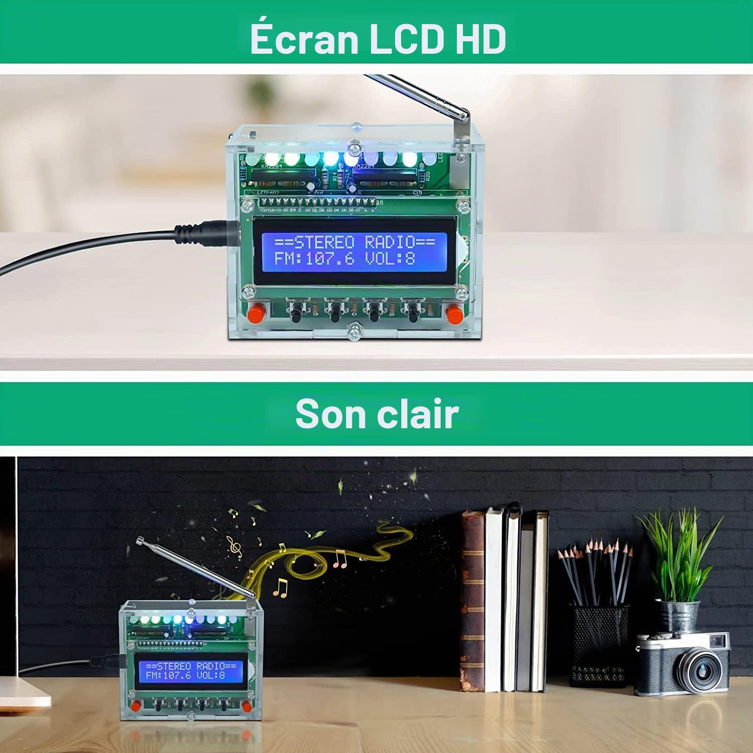 DONGKER Kit Radio FM avec projets de Soudure électronique DIY, écran LCD, FM 87-108 MHz et récepteur sans Fil pour Apprendre et enseigner - expériences de Soudure incluses