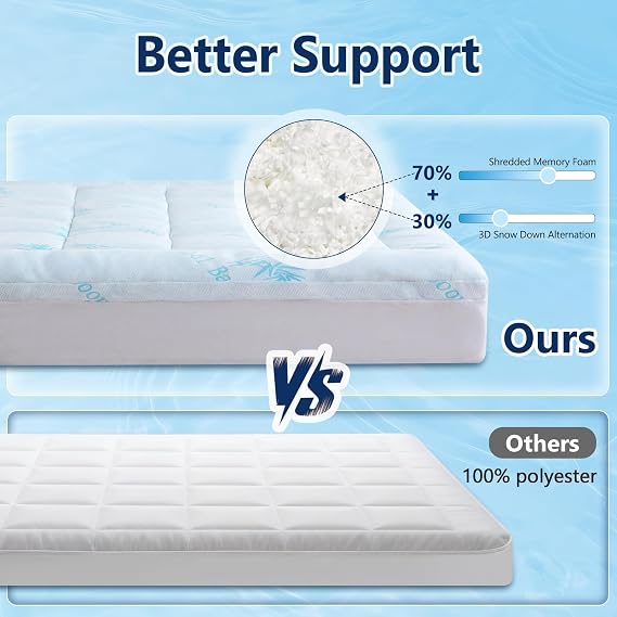 DOWNCOOL 100% Waterproof Queen Mattress Topper, Viscose Derived from Bamboo