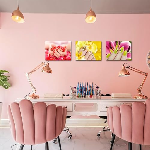 Miniatura 2 de Nachic Wall – 3 piezas de arte de pared de lona de moda para mujer, uñas, fotos, salón de belleza, manicura, póster, lienzo con marco de madera para