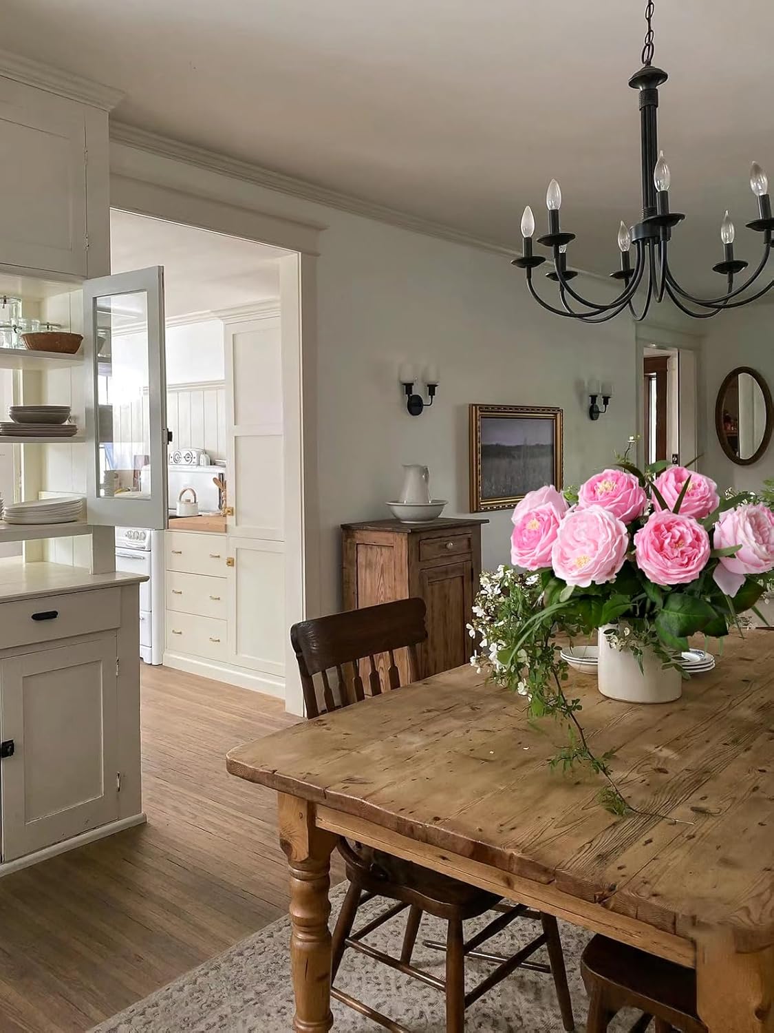 YalzoneMet 3.5'' Big Bloom Rose Artificial Flowers Light Pink 4Pcs Real Touch Rose Faux 17.7 Inch Long Stem Austen Roses Peonies Fake Flowers for Home Kitchen Party Christmas Flower Wedding Decor - Image 5