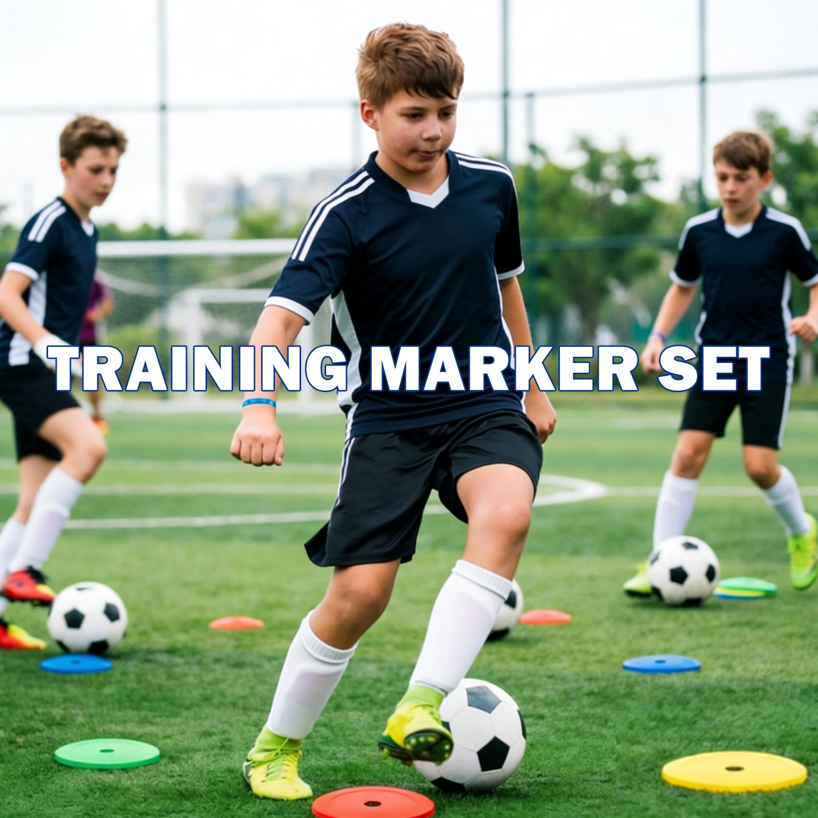 24er Set Markierungsscheiben 15cm Hütchen Fussball Flach mit Organizerhalter rutschfeste Floormarker Spielfeldmarkierung Bodenmarkierung Trainingszubehör für Fußball, Basketball, Handball