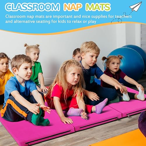 Miniatura 6 de Nuanchu Paquete de 6 alfombrillas plegables para siesta de guardería preescolar para niños pequeños, alfombrillas portátiles para siesta con