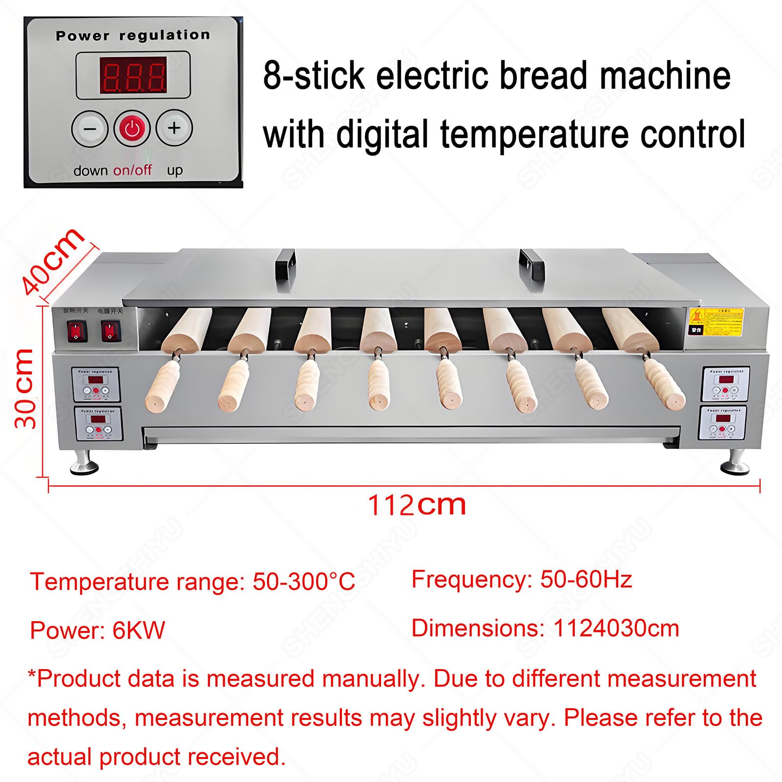 Profesjonalny Elektryczny Piec Do Ciast Kominowych I Rożków | 8 Drewnianych Wałków, Automatyczny Obrót 360°, Cyfrowa Regulacja Temperatury (50–300°c), Moc 6 Kw