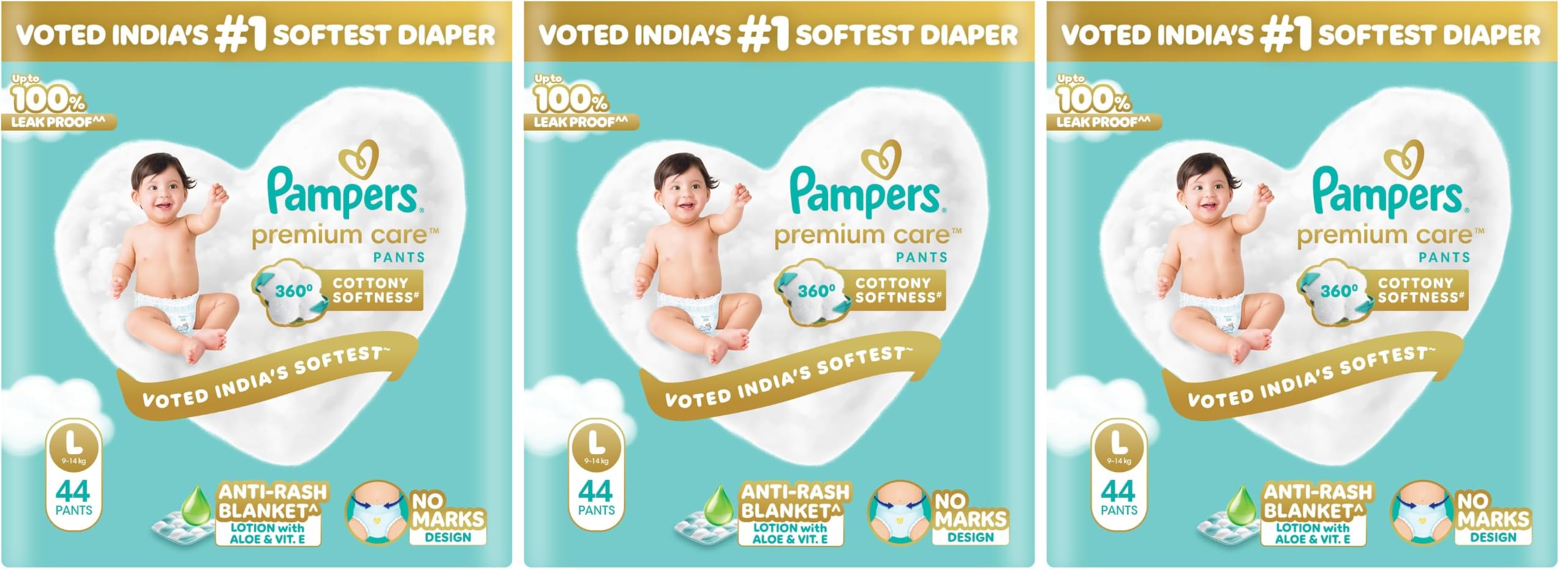 Pampers Premium Care Pant Style Baby Diapers L 44 Count | No Marks Design | Voted India’s #1 Softest Diaper | All in 1 diaper with 360 Cottony Softness (Pack of 3)-image-44
