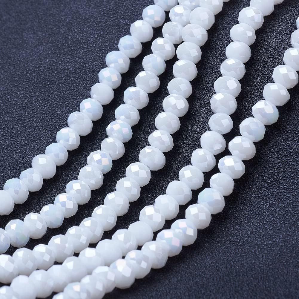 10 Strands Faceted Round Glass Beads 4mm Rondelle Briolette AB Color White Crystal Beads Bulk 1300pcs Tiny Loose Spacer Ball for Bracelets Jewelry Making