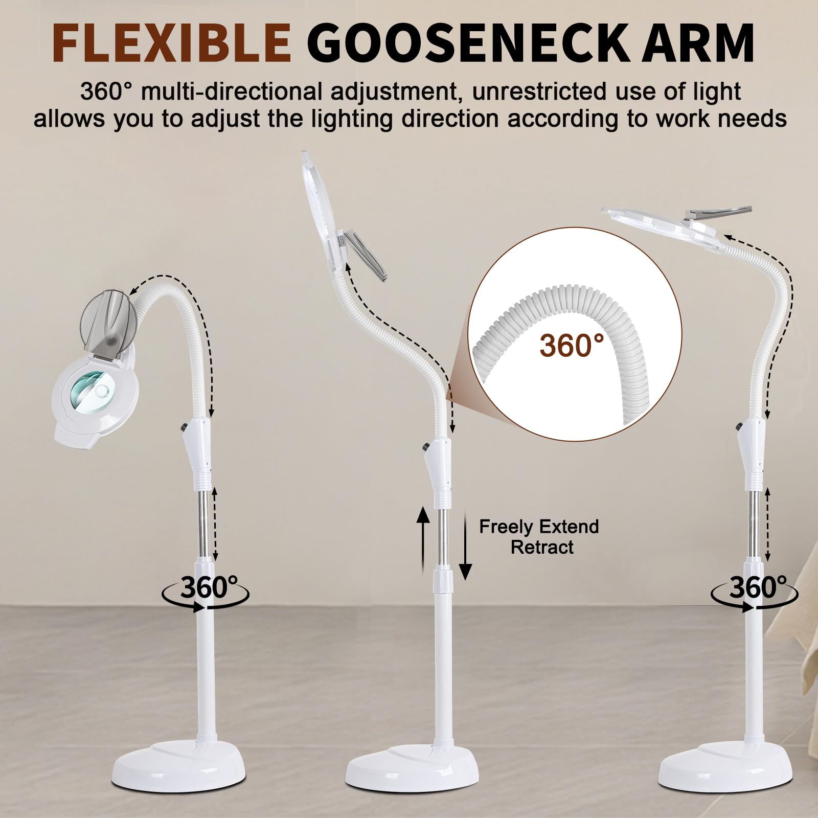 Lámpara con lupa de 10 y 30 aumentos para cosmetólogos, 2500 lúmenes, cuello de cisne flexible, regulable sin niveles, lámpara LED de pie para extensión de pestañas, tatuajes, manualidades