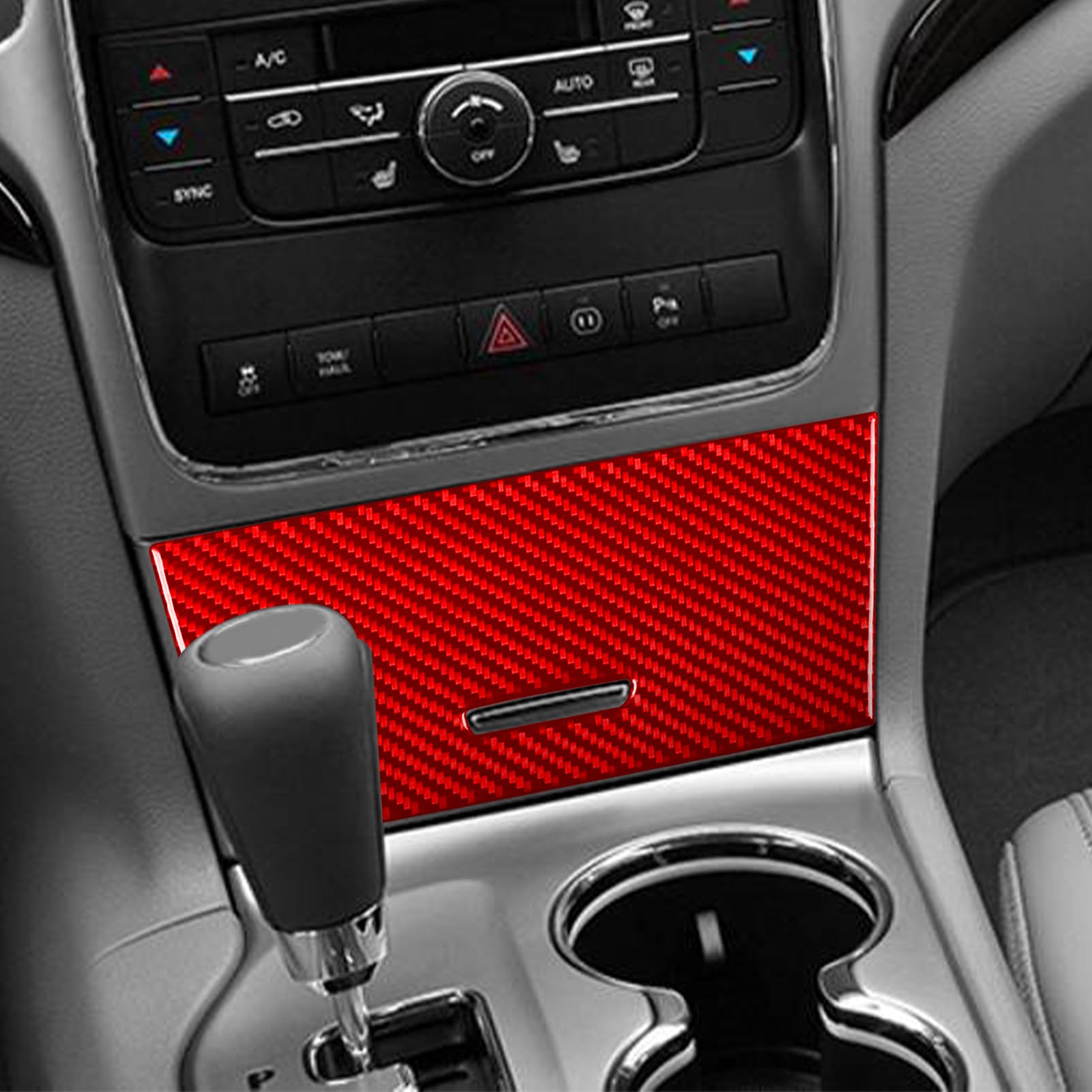 PJFUS Real 3K Red Carbon Fiber Car Center Console Power Outlet Cigar Lighter Storage Box Panel Switch Cover Trim Sticker Compatible with Jeep Grand Cherokee WK2 2011-2021 Auto Interior Accessories