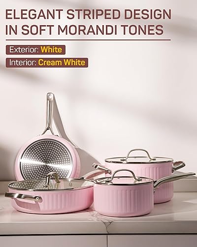 Miniatura 8 de Juego de utensilios de cocina antiadherentes de cerámica de tres capas, ollas y sartenes de cocina con mango ergonómico Stay Cool, apto para