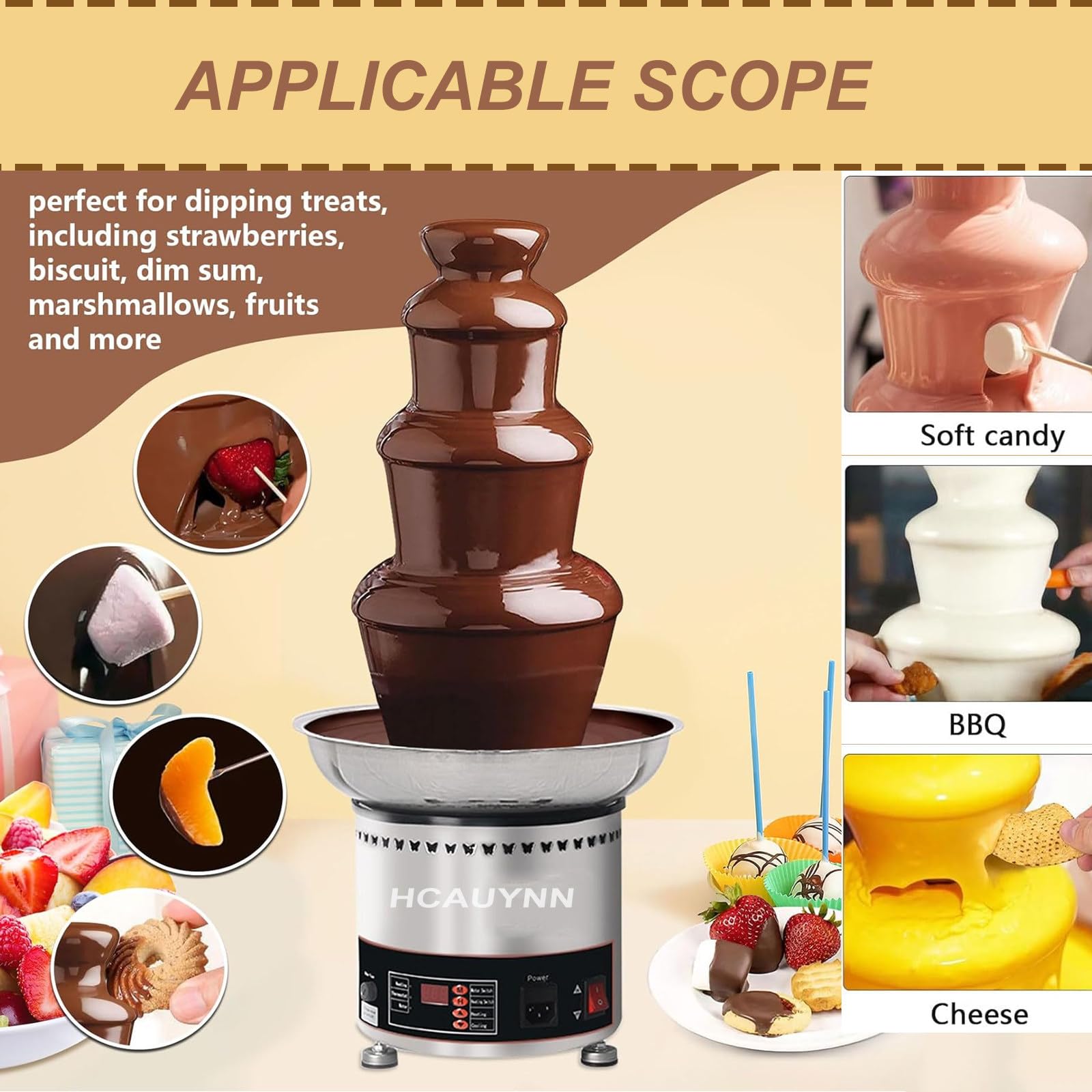 Fuente De Chocolate Comercial De 4 A 7 Capas, Torre De Fondue De Chocolate EléCtrica Grande, Pantalla De VisualizacióN De Cascada De Chocolate Caliente De Acero Inoxidable,5tiers-220V