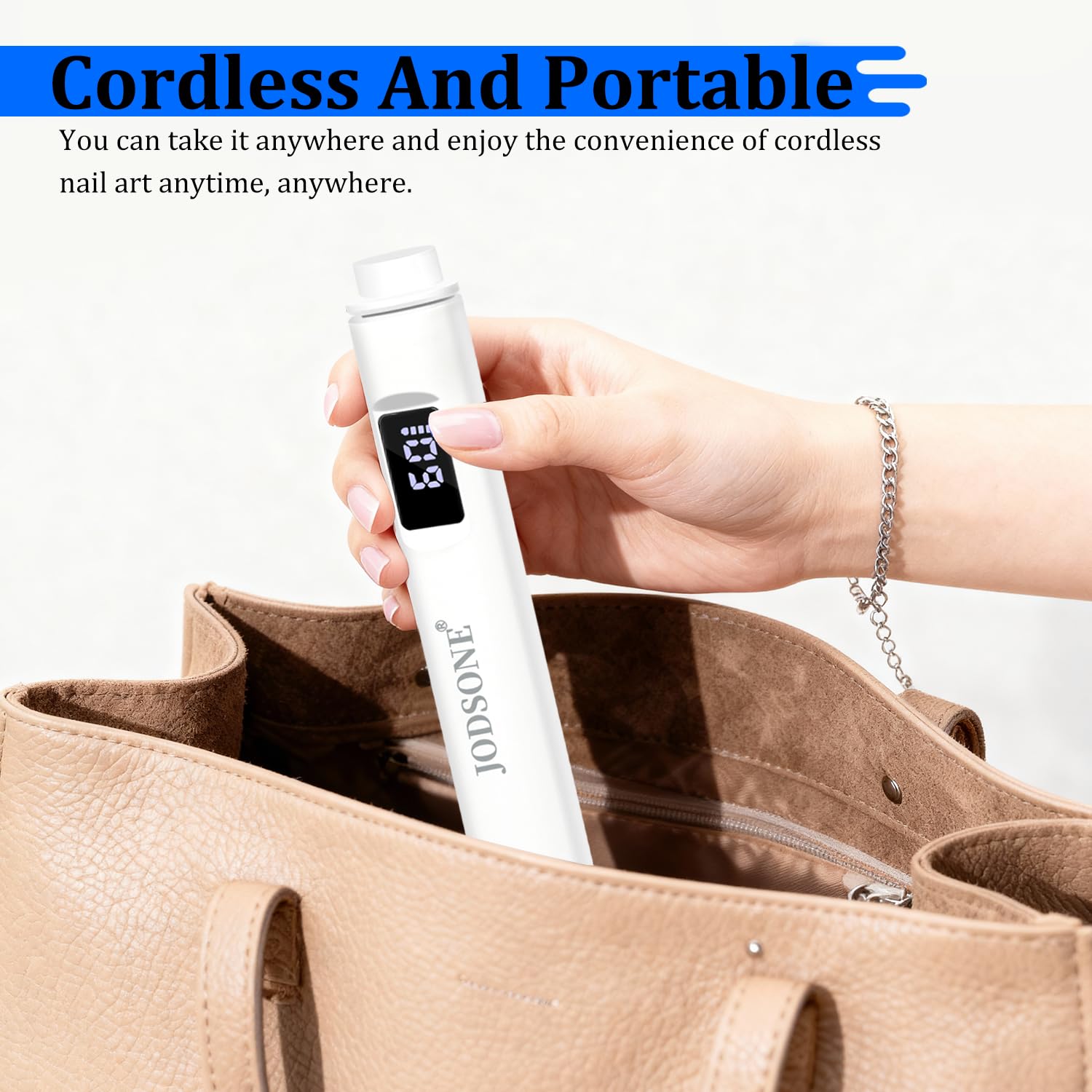 JODSONE Lampada UV per Unghie Portatile Piccola con Magnete e Display LCD - Lampada LED Ricaricabile Maniüre per Casa, Design Compatto e Maneggevole, Bianco