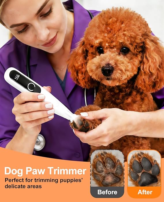 2026 New Pet Precision Trimmer, 35dB Low-Noise Dog Paw Trimmer with LED Light, Safe Curved Ceramic Blade Electric Pet Paw Grooming Kit for Dogs & Cats Paw, Ear, Face, Butt, Eyebrows