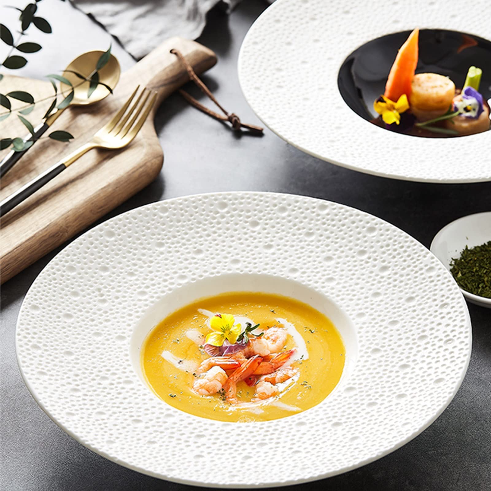 Platos de Cena de cerámica, Cuenco de cerámica, Plato Hondo, Apto para microondas, Horno y lavavajillas, para Cena y Ensalada, Restaurante, Fiesta Familiar y Uso en la Cocina, Redondo, Plato