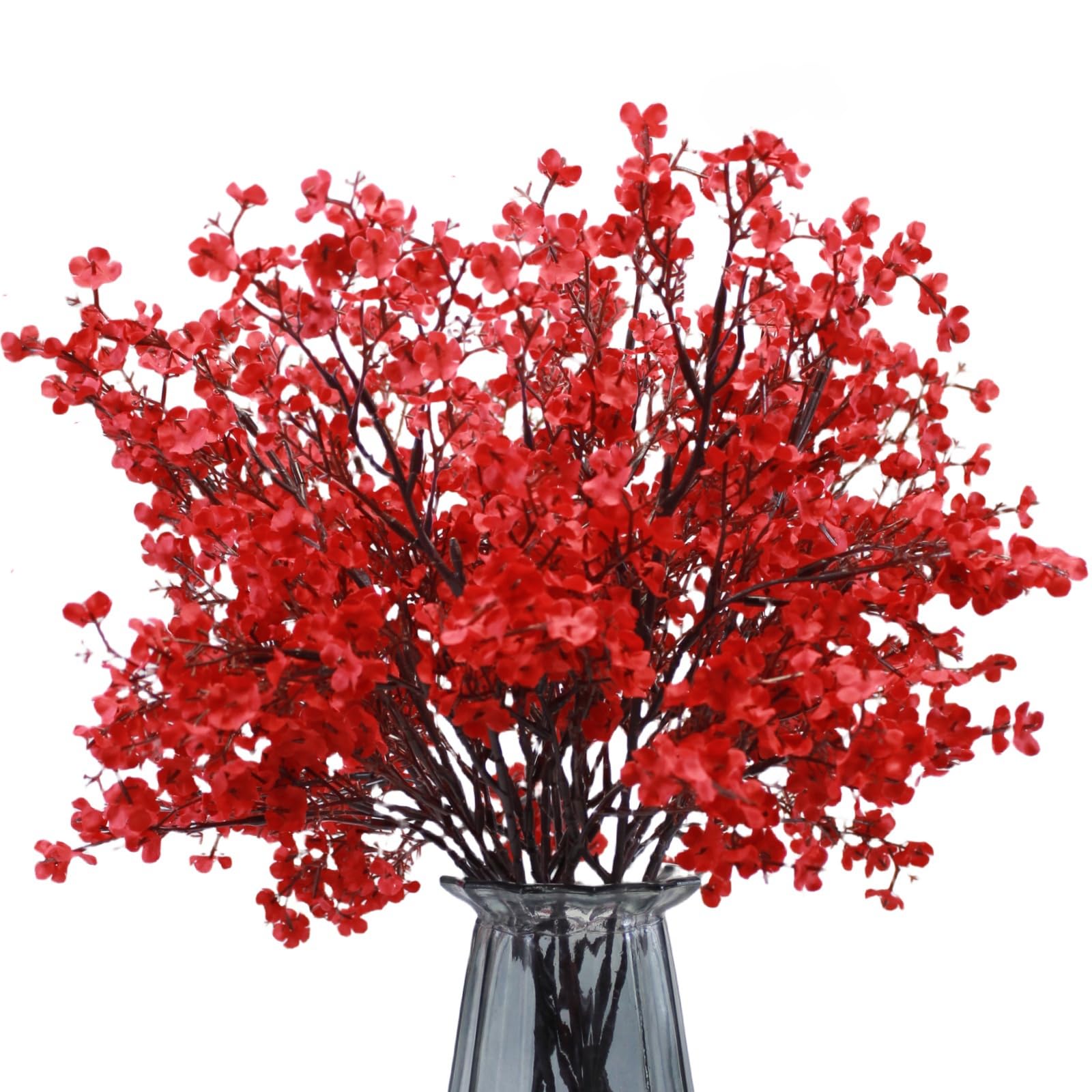 DoubleWood 10 Pcs Baby's Breath Artificial Flowers, Red Silk Flowers Gypsophila, Fake Flowers for Christmas Decoration, Indoor Floral Arrangement,