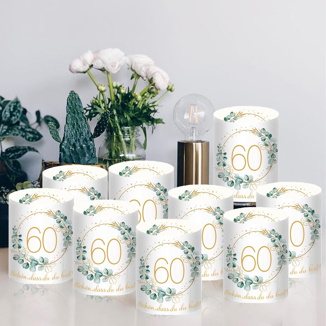 Photophores Décoratifs de Table pour 60 Ans, Lot de 12 Lanternes Bougies Anniversaire