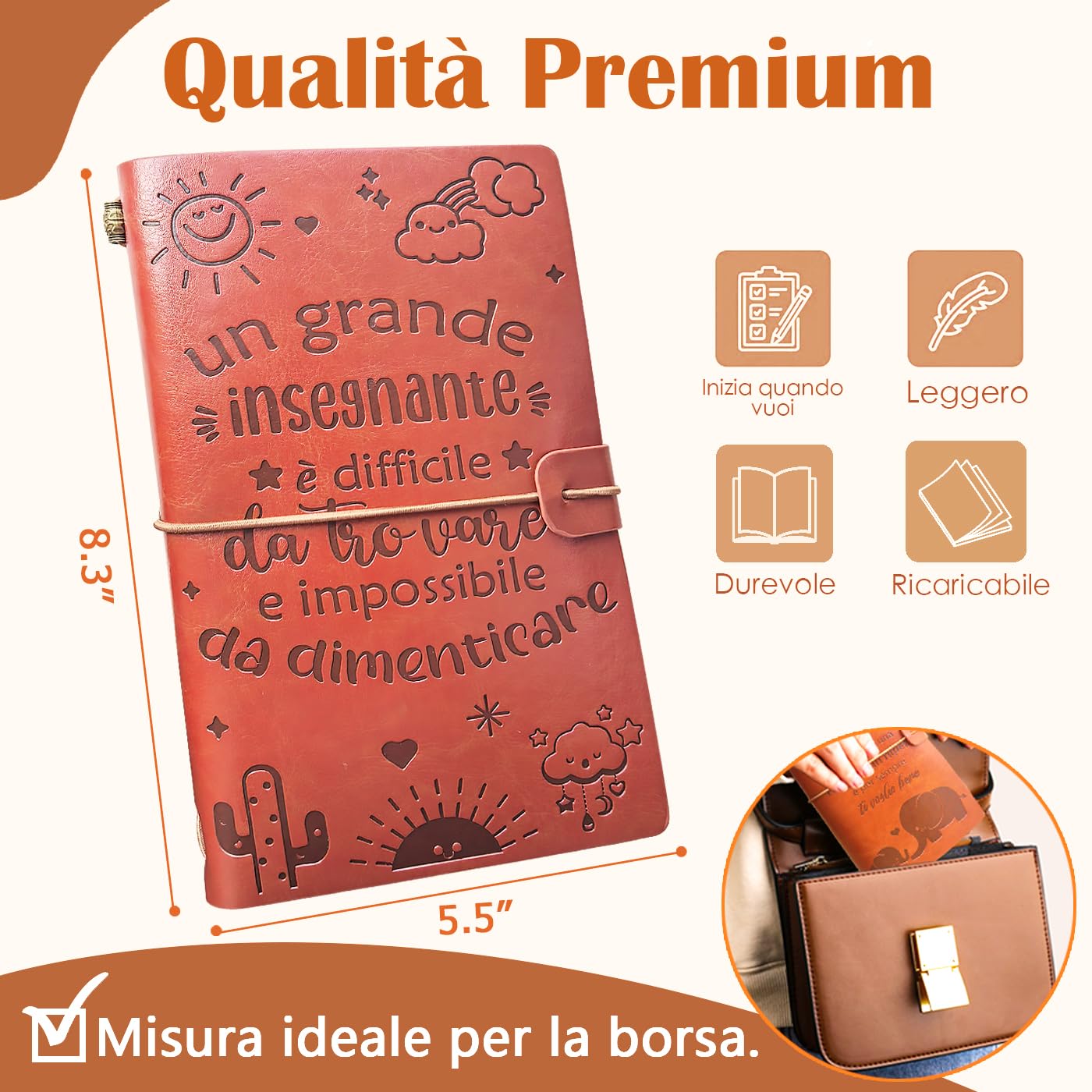 Regalo Insegnanti Fine Anno Grazie Maestra, Quaderno in Pelle A5 Copertina in Similpelle