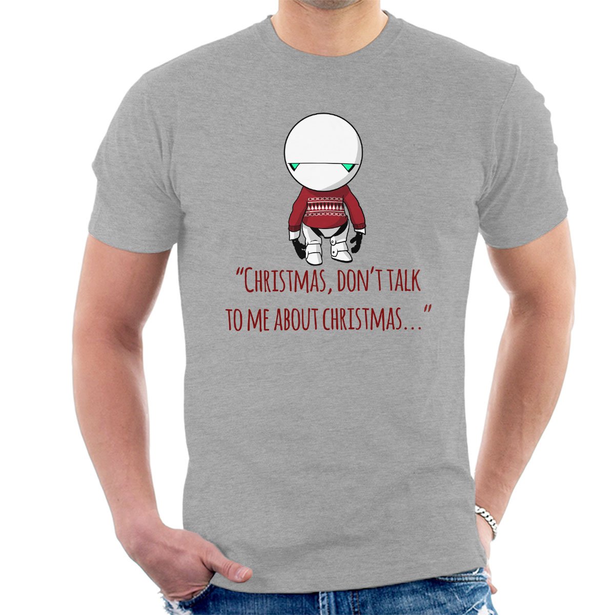 Christmas Marvin The Paranoid Android Hitchhikers Guide to The Galaxy Men's T-Shirt Heather Grey