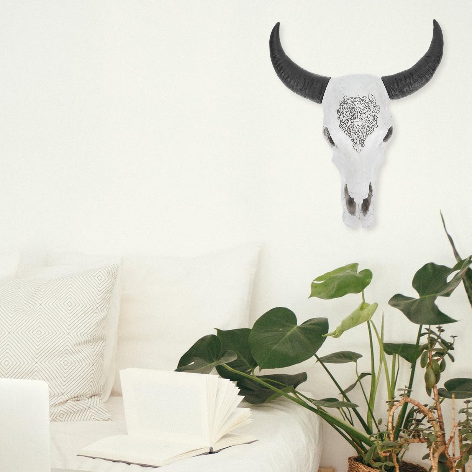 Kichvoe Decorazione da Parete Teschio Corna di Bue in Resina Creativa per Bar e Casa, Scultura Murale Salvaspazio di Stile per Arredamento Commerciale