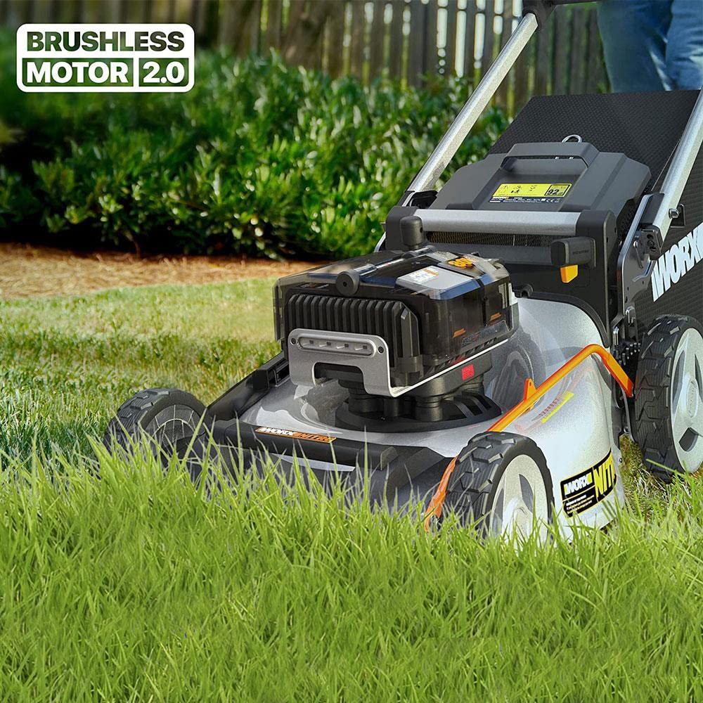 WORX WG761E Profi Akku Rasenmäher 80V, 51cm Schnittbreite | Kraftvoller Bürstenloser Motor, Radantrieb, 7 Schnitthöhen, Einhand-Schnitthöhenverstellung, inkl. 4x4Ah Akkus & Powerbank