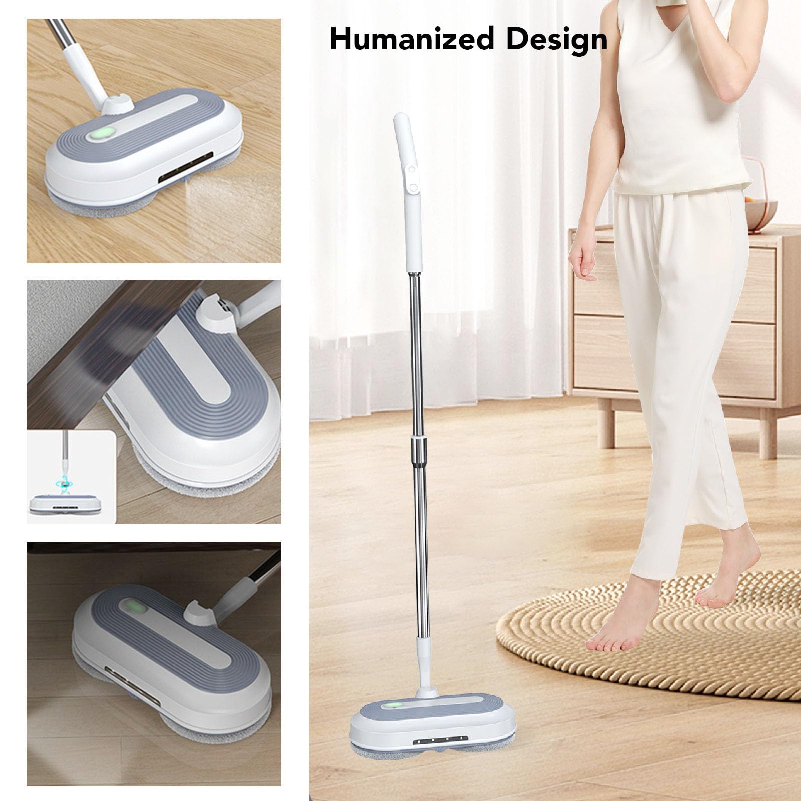 Mop Eléctrico Inalámbrico, Trapeador de Eléctrico de Doble Rotación con Spray de Agua, Limpiador Automático de Piso para Limpieza de Pisos para Madera Dura (Enchufe de la UE