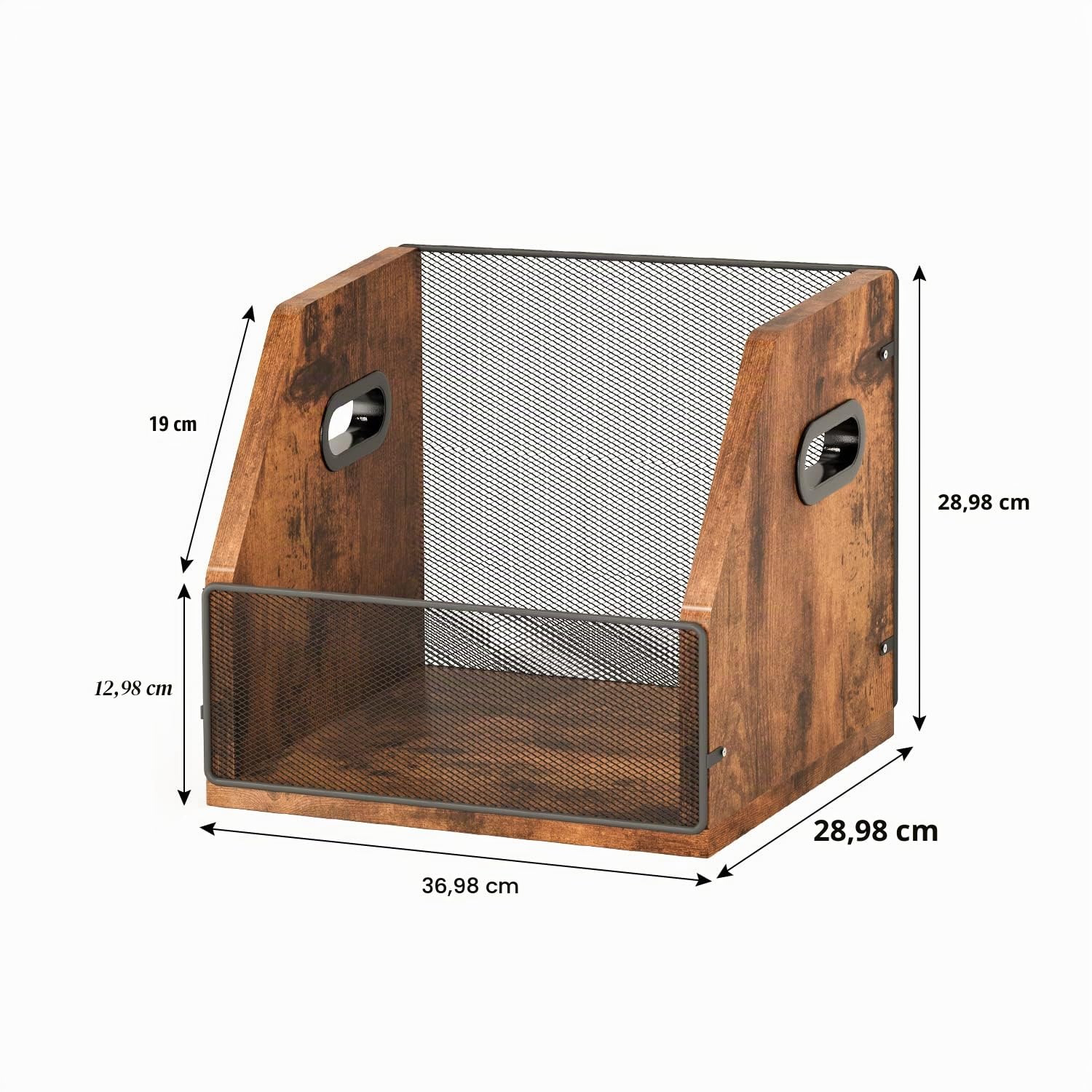 Homeiju Schallplatten-Aufbewahrungskiste aus Metall und Holz, für bis zu 60 Schallplatten, rustikales Braun, Schwarz (1 Pack), tragbar, für den Innenbereich, Musikaufbewahrung, allgemeine Aufbewahrung
