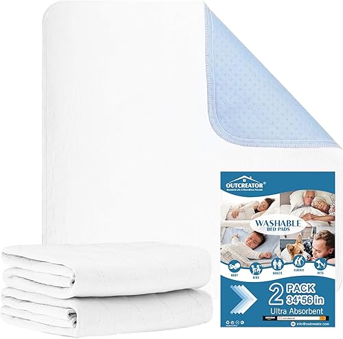 Miniatura 32 de OUTCREATOR® Almohadillas de cama lavables de 34 x 56 pulgadas (paquete de 2), protector de colchón para incontinencia, almohadillas antideslizantes