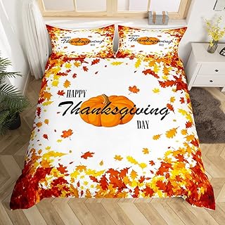Homewish Thanksgiving Bedding Set,Autumn Leaves Duvet Cover forÂ KidsÂ TeenÂ BoysÂ Girls,Fall Pumpkin Comforter Cover Decorative Room,Orange Maple Leaves QuiltÂ CoverÂ withÂ 2Â Pillowcases,King Size
