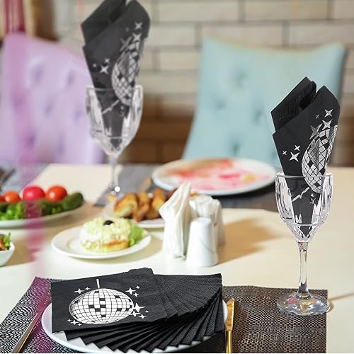 Miniatura 5 de Paquete de 160 servilletas de cóctel para fiesta de discoteca, elegantes, desechables de los años 70, 80, 90, suministros de fiesta, servilletas de