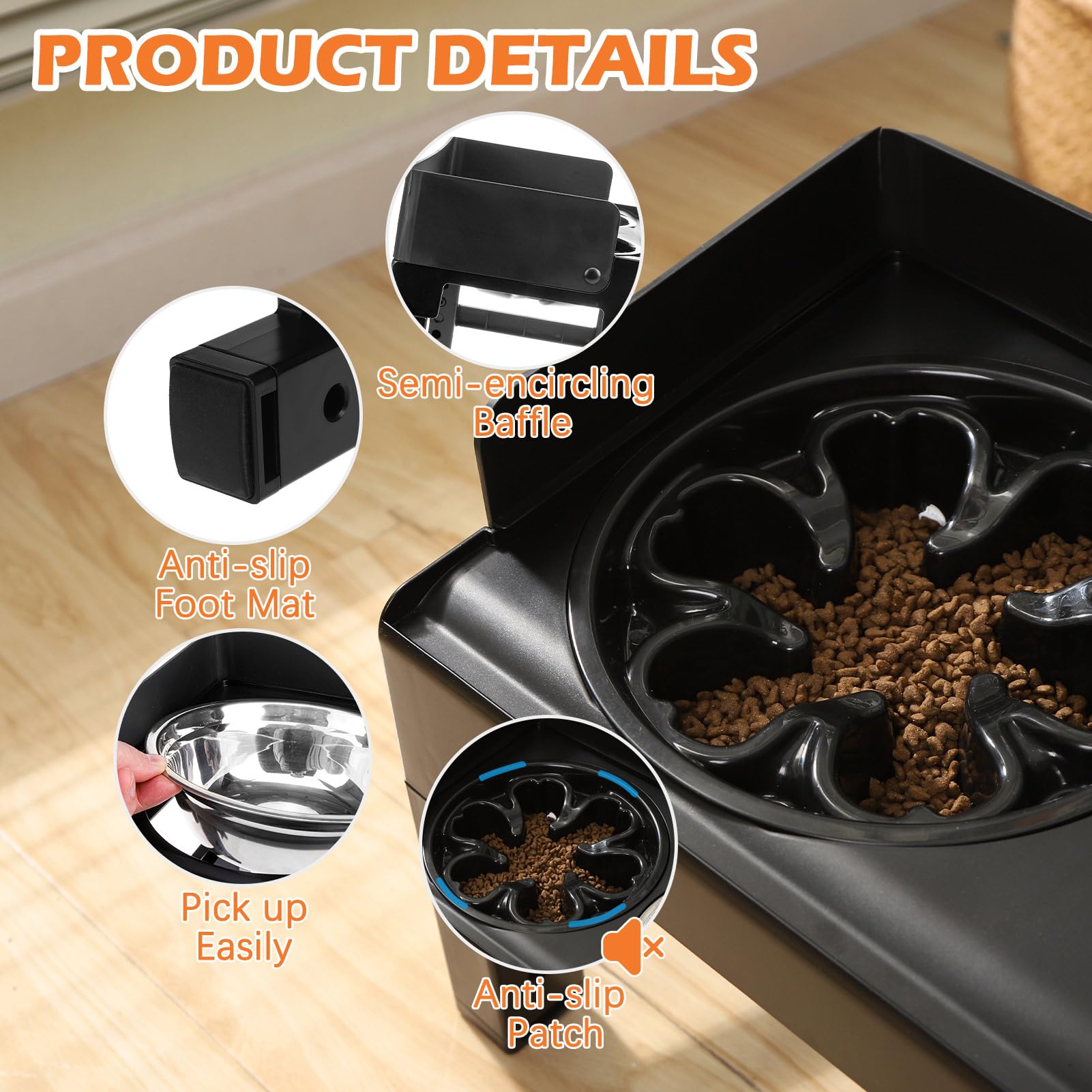 PAWCHIE Elevated Dog Bowls, 6 Height Adjustable Raised Dog Bowl Stand with 1 Stainless Steel Bowls & 1 Slow Feeder Dog Bowls - Image 4