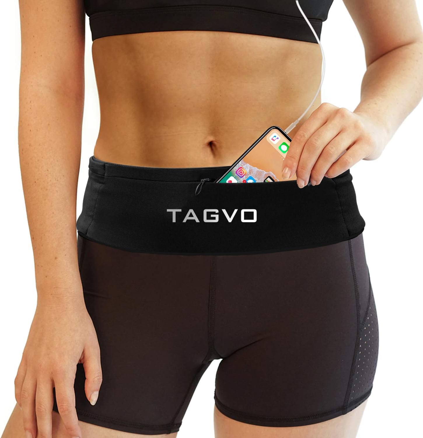 TAGVO Running Waist Belt，Fully Adjustable & Comfortable with Key Clip Waist bag Fits all iPhone's, Samsung, For Men, Women, Runners, Jogging, Gym, Yoga, Workout, Sports