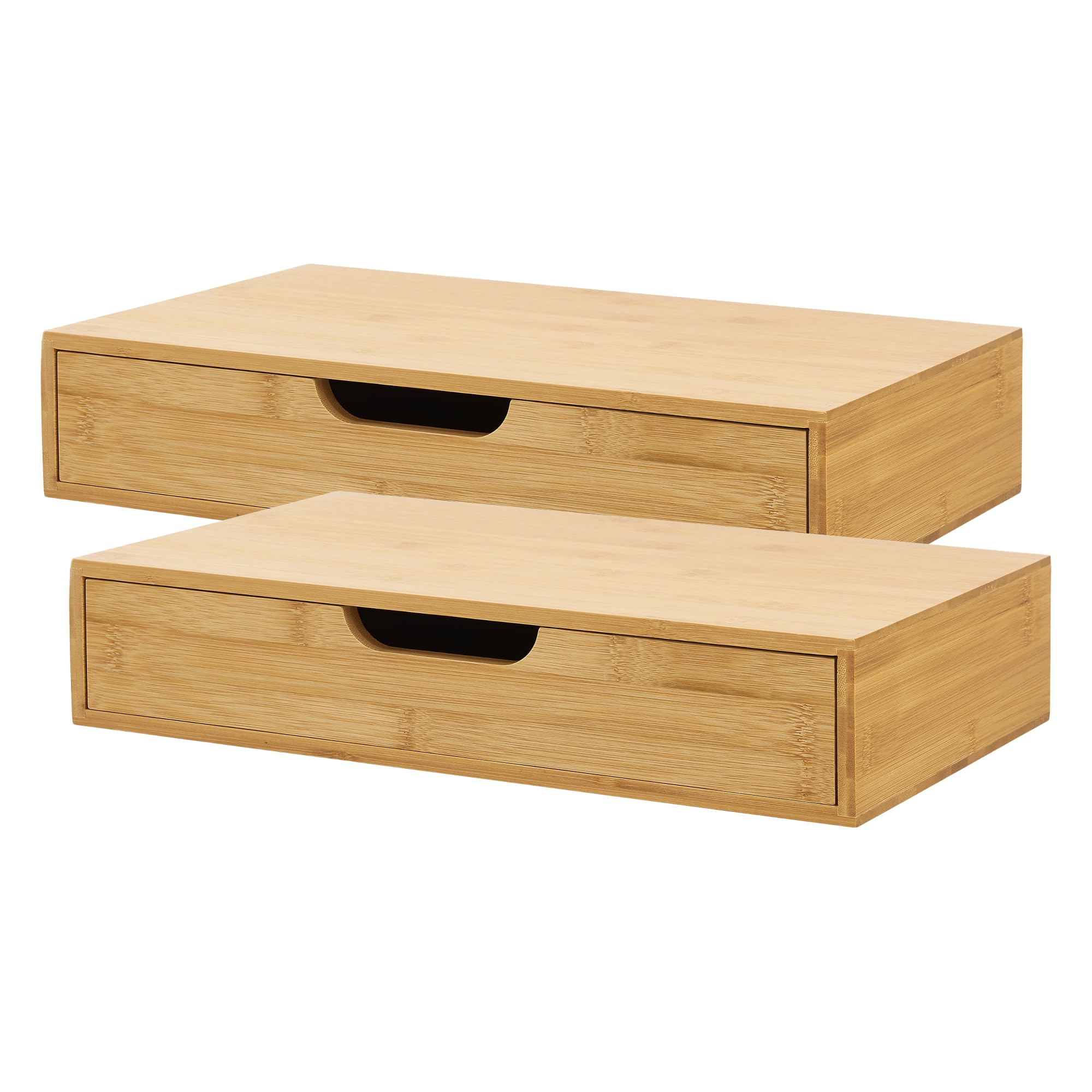 [en.casa] Wandregal 2er Set Bokn mit Schublade Bambus Schweberegal Hängeregal Wandablage Wandboard Nachttisch-Ablage 40 x 24 x 8 cm Wandschublade