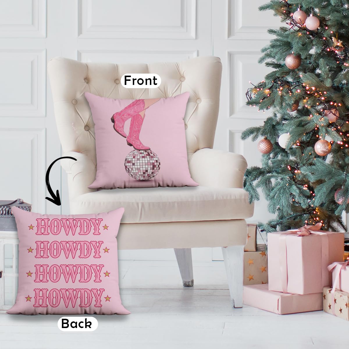 Federa per cuscino rosa Howdy 45,7 x 45,7 cm, decorazione per la stanza