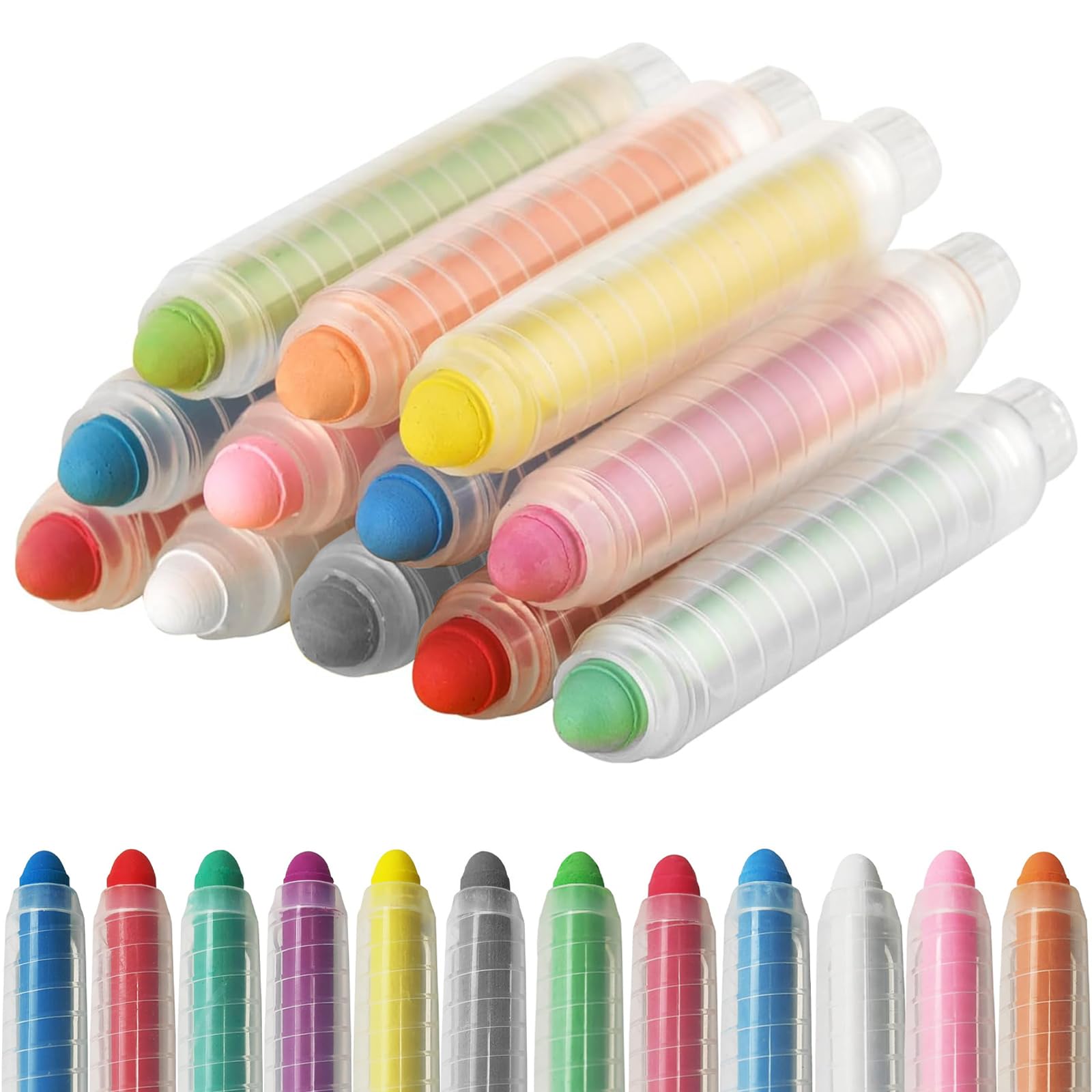 Tiza Sin Polvo para Niños, 12 Piezas Tizas De Colores, Con 12 Portatizas Retráctil, Borrable Lavable Tizas Pizarra, Lápices de Tiza para Pizarra Lavable