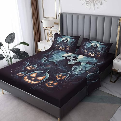 Miniatura 120 de Sábanas de murciélago tamaño individual – Juego de sábanas de Halloween para niños y niñas, juego de sábanas en blanco y negro, microfibra suave