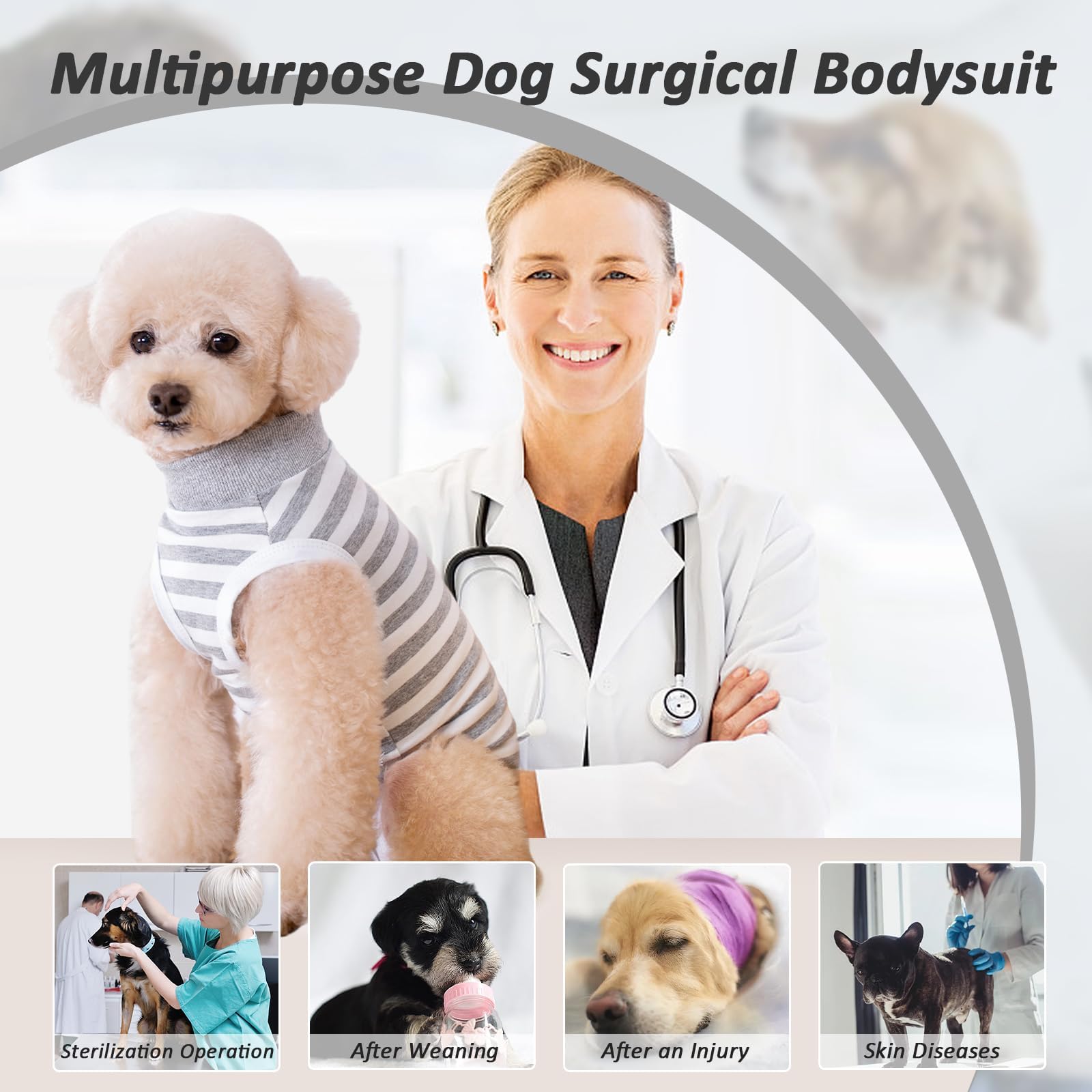 Lyneun Dog Recovery Suit, Striped Dog Surgical Recovery Suit, Soft Dog Surgical Bodysuit - Image 3