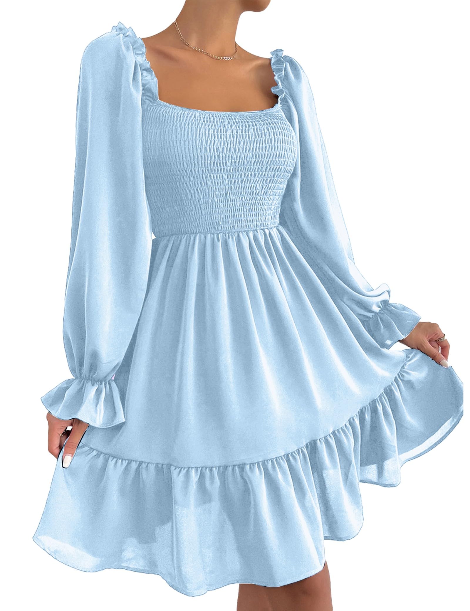 Ekaliy Women's Square Neck Smocked Dress