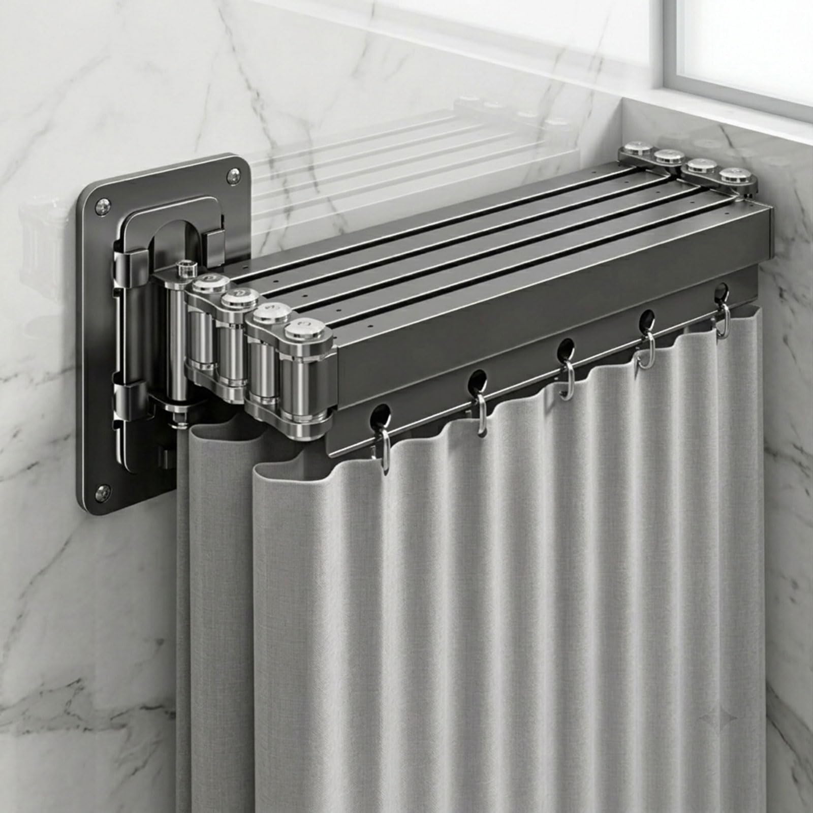 Asta per tenda da doccia, senza praticare fori, 1,8 m x 194 cm, pieghevole, angolare, con ventosa, a forma di L/U, stabile e regolabile, per doccia angolare, accessori da bagno (grigio)