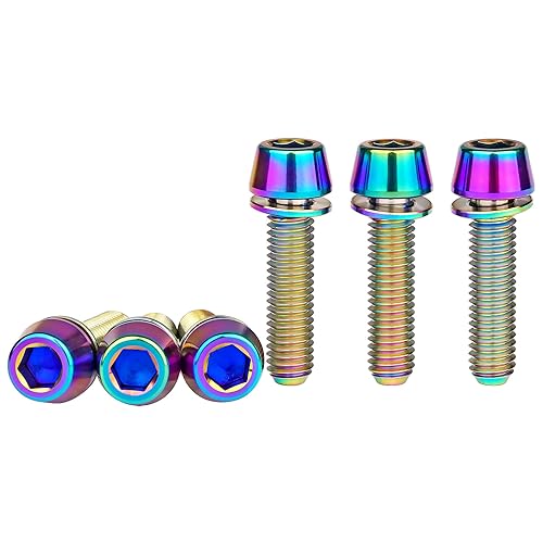 Miniatura 8 de Tornillo hexagonal Ti Allen de titanio M5x16 de cabeza cónica de 0.71 pulgadas con tornillo de arandela para piezas de vástago de bicicleta, paquete