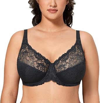 DELIMIRA Womens Minimizer Bra Full Coverage Plus Size Underwire Lace Unlined Sexy
