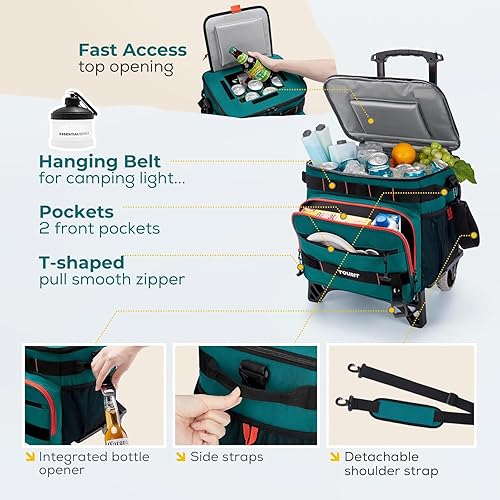 Miniatura 6 de TOURIT Hielera plegable con aislamiento a prueba de fugas para 48 latas con carrito todo terreno, accesorios mejorados y ruedas nuevas adecuadas