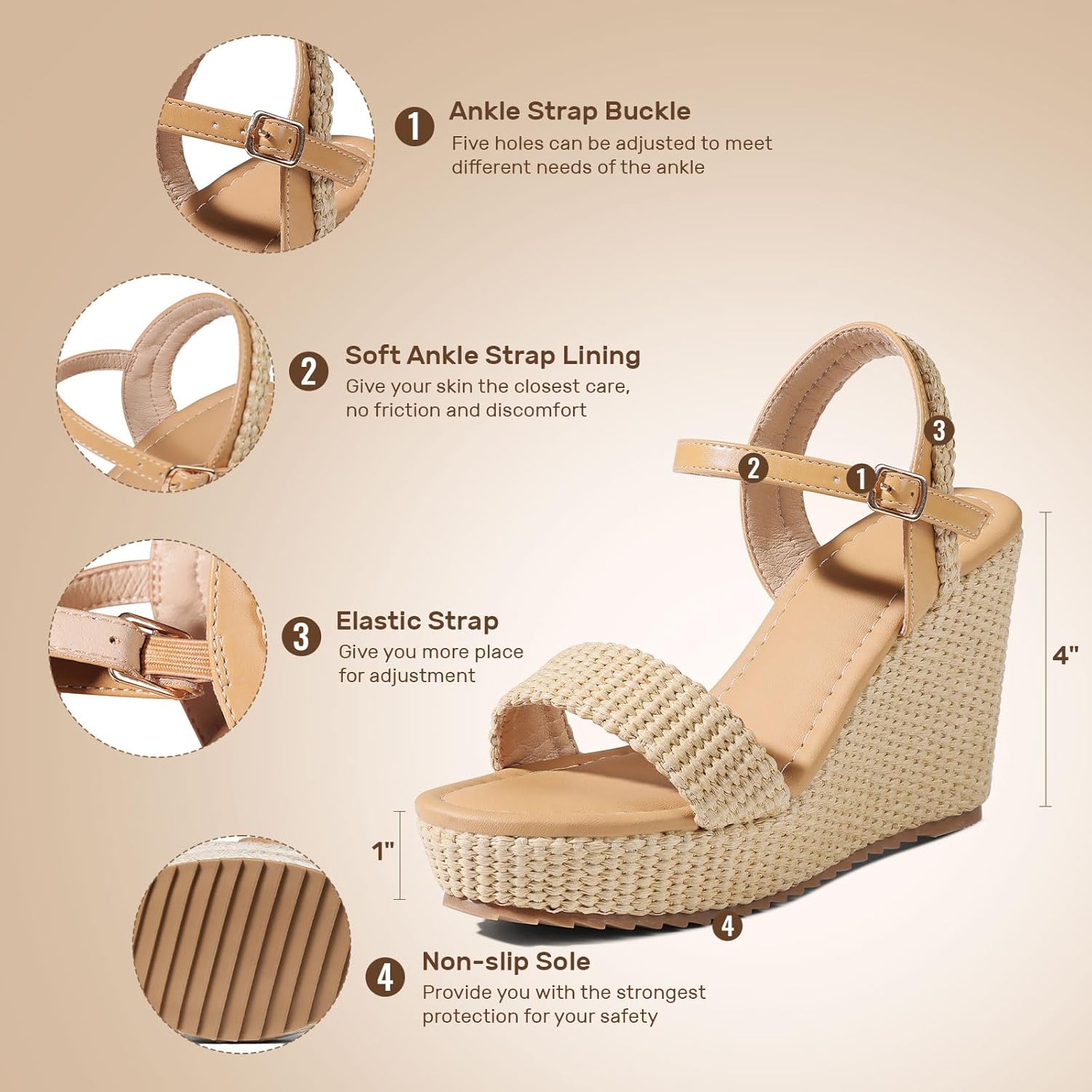 mikarka Women's Espadrille Wedge Sandals: Ankle Strap Platform Open Toe Wedges - Stylish High Heel Dressy Summer Wedges for Women, Inspired by Espadrilles - Image 4