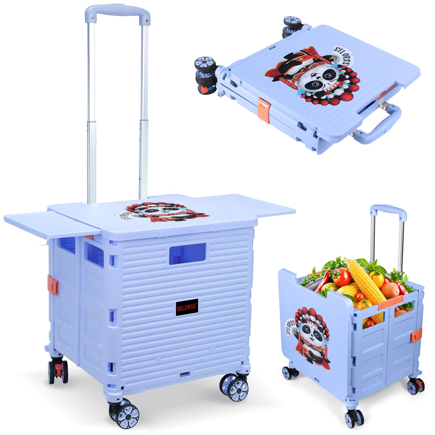 Foldable Utility Cart Collapsible Portable Crate Rolling Carts with