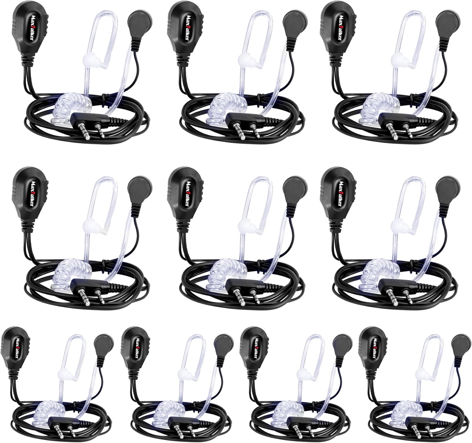 2-Pin Walkie Talkie Earpiece with Mic–10 Pack Acoustic Tube Headset Compatible with Pxton, BF-5R/UV-5RM, MT-8S/MT-5RM, Retevis RT22/H777 (Soft Earplug, Earpiece for Two-Way Radio)