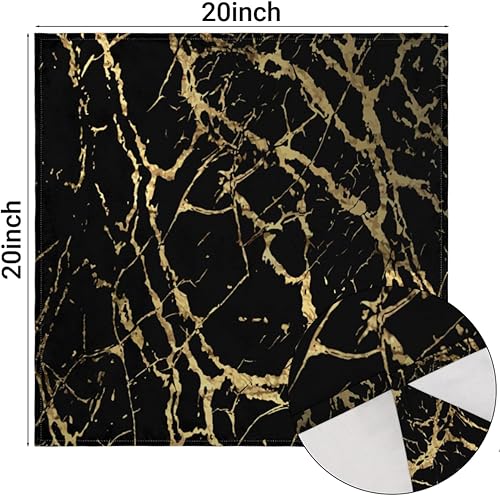 Miniatura 3 de Juego de 6 servilletas de tela de mármol negro y dorado de 20 x 20 pulgadas, textura de mármol, lavables, reutilizables, servilletas de cocina,