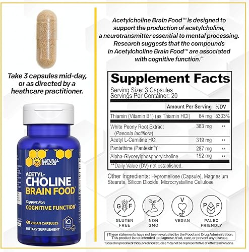 Miniatura 3 de Acetilcolina Brain Food - Suplemento acetil L-carnitina y alfa GPC - Apoya la producción de acetilcolina - Suplemento neurotransmisor para la